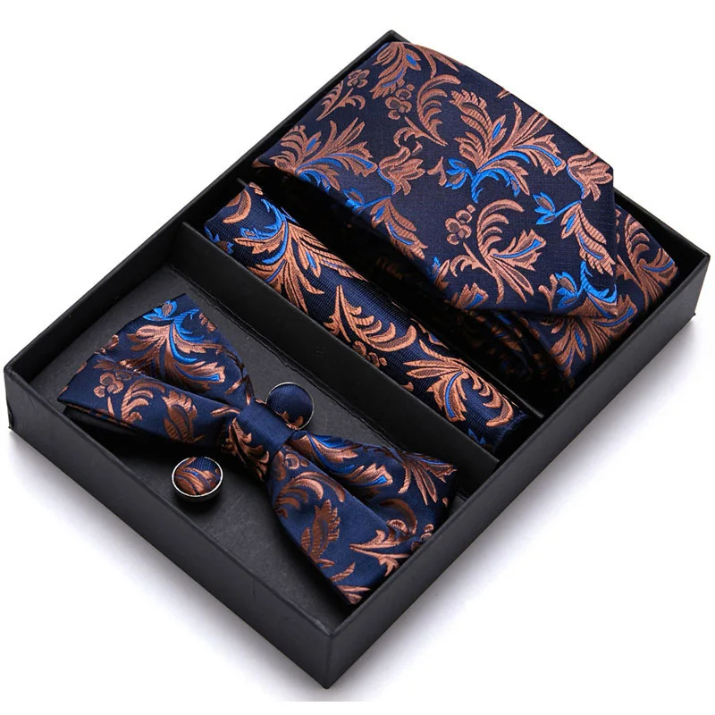 Top Trends: Silk Men&#039;s Bow Tie Set For Men Purple Solid Gold Floral Bowtie Pocket Squre Cufflinks Set Fashion Necktie In Gift Box Shoppable Styles