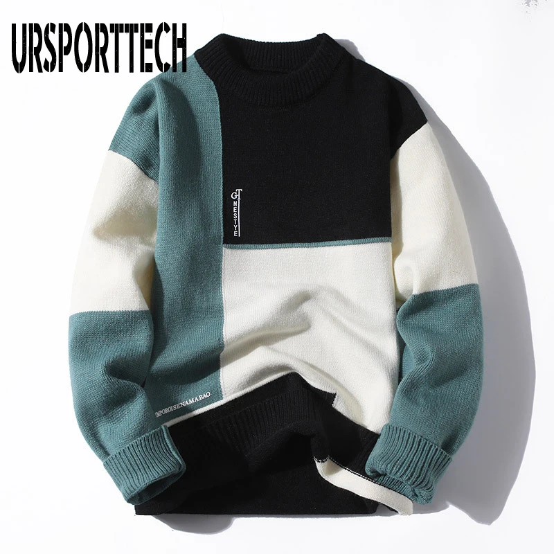 Top Trends: New Winter Sweater Men Oversize Knit Pull Homme O-neck Boys Pullover Jumper Patchwork Harajuku Casual Streetwear Mens Sweaters Shoppable Styles