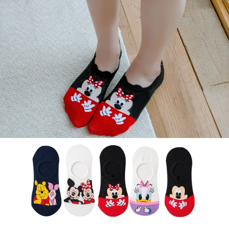 Top Trends: Disney 5 Pairs / Lot Casual Cute Women Scoks Cartoon Animal Mickey Mouse Donald Duck Invisible Ankle Socks Cotton Happy Funny Sock Shoppable Styles