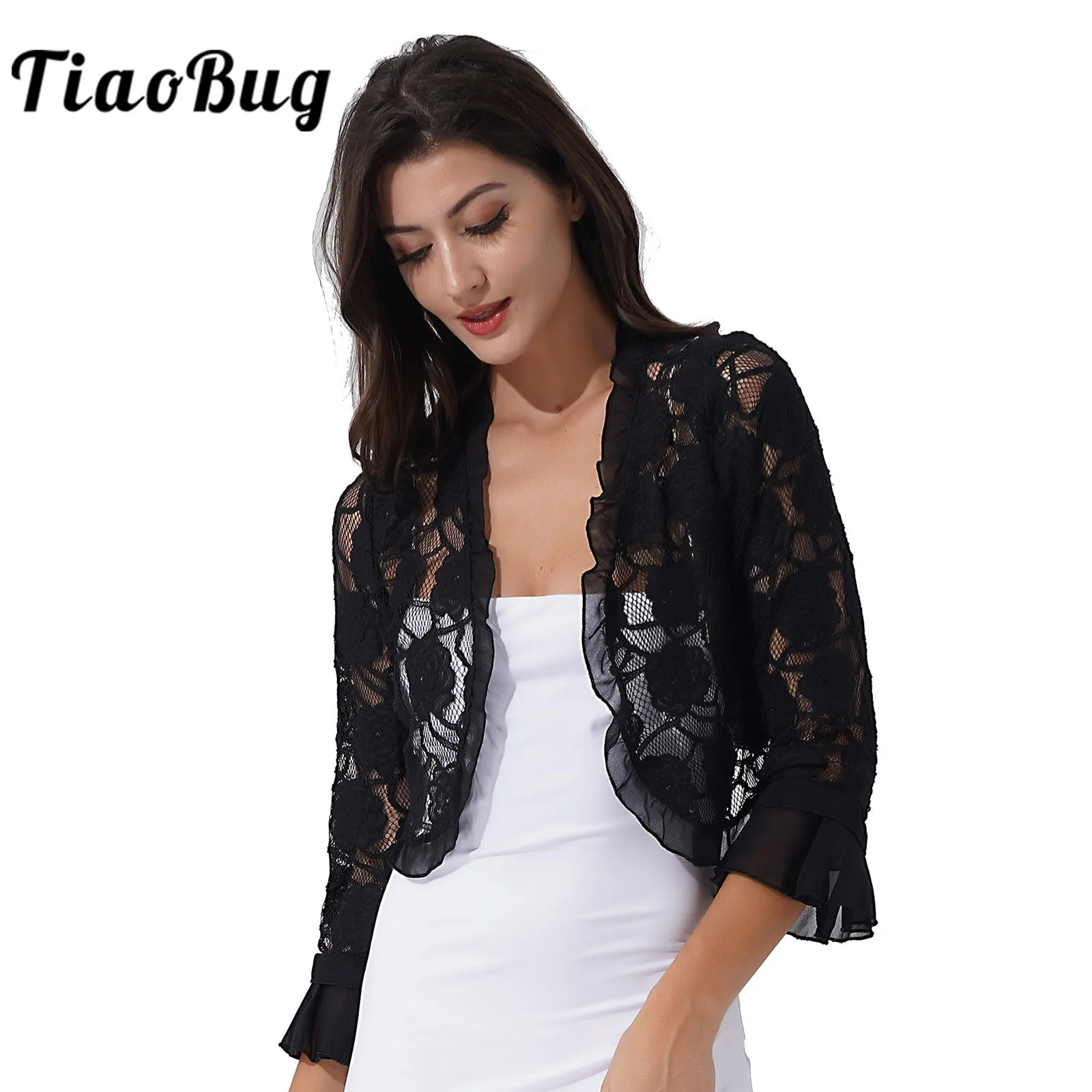 Top Trends: Elegant Women&#039;s Bolero Half Sleeve Ruffle Floral Lace Shrug Bridal Shawls Cardigan For Beach Party Dress Wedding Evening Wraps Shoppable Styles