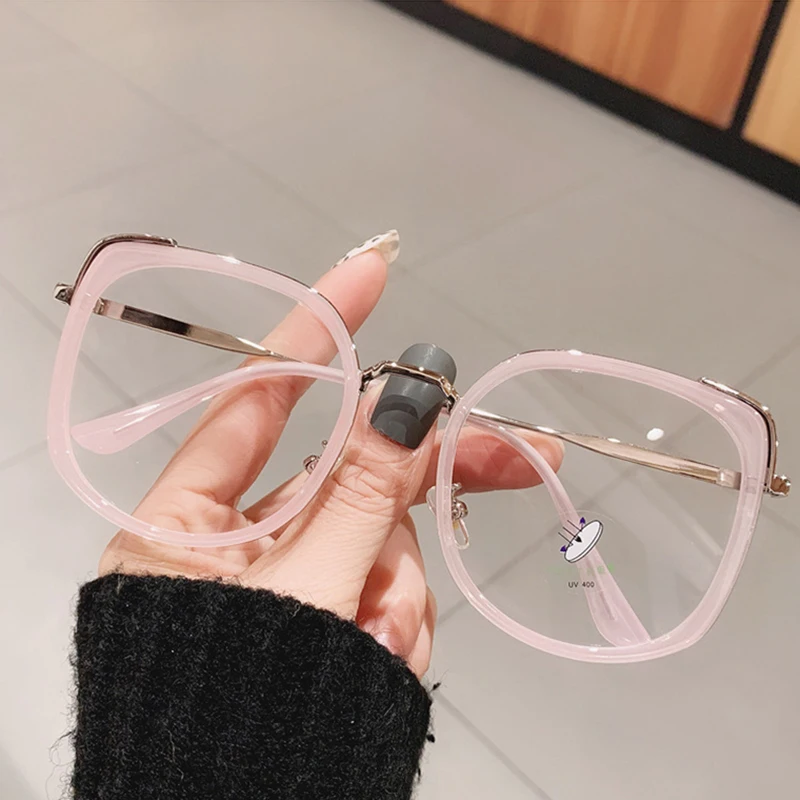 Top Trends: SO&EI Fashion Oversized Square Women Glasses Frame Vintage Clear Anti-Blu-Ray Eyewear Men Optical Pink Frame Computer Goggle Shoppable Styles