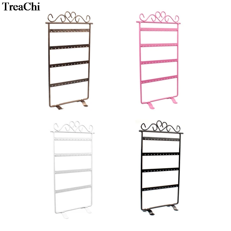 Top Trends: 48 Holes Metal Earrings Organizer Stand Frame Holder Iron Painted 4 Layer Jewelry Earring Showcase Wall 4 Colours Available Shoppable Styles