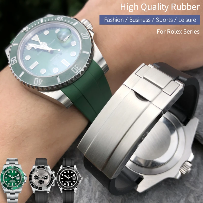 Top Trends: 19mm 21mm 20mm 22mm High Quality Watch Band For Rolex Daytona Submariner Oysterflex GMT Explorer Watchband Rubber Silicone Strap Shoppable Styles