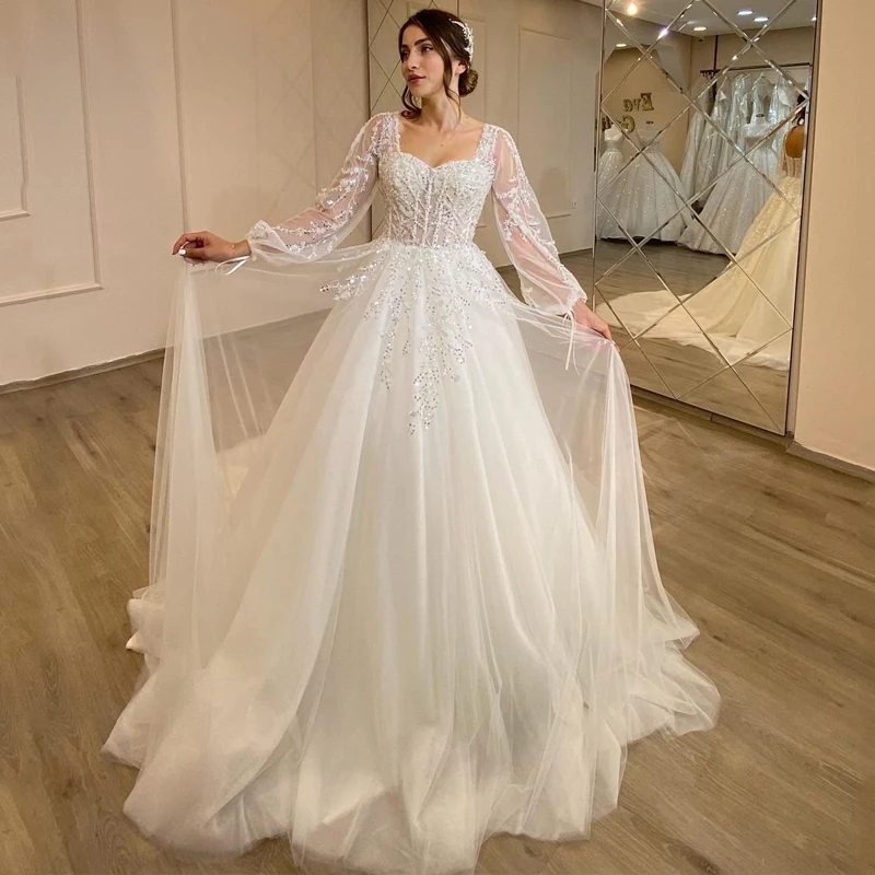 Top Trends: Eightree White Wedding Dresses Sweetheart Appliques Bridal Dress 2022 Puff Sleeve Tulle A-Line Princess Wedding Gowns Plus Size Shoppable Styles