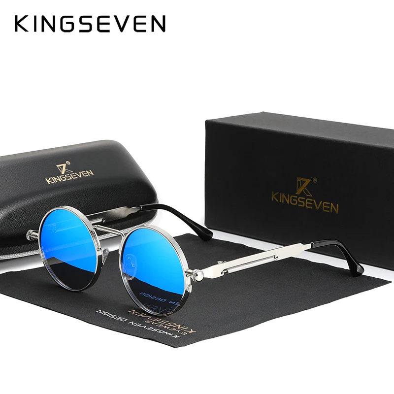 Top Trends: KINGSEVEN High Quality Gothic Steampunk Sunglasses Polarized Men Women Brand Designer Vintage Round Metal Frame Sun Glasses Shoppable Styles - Image 4