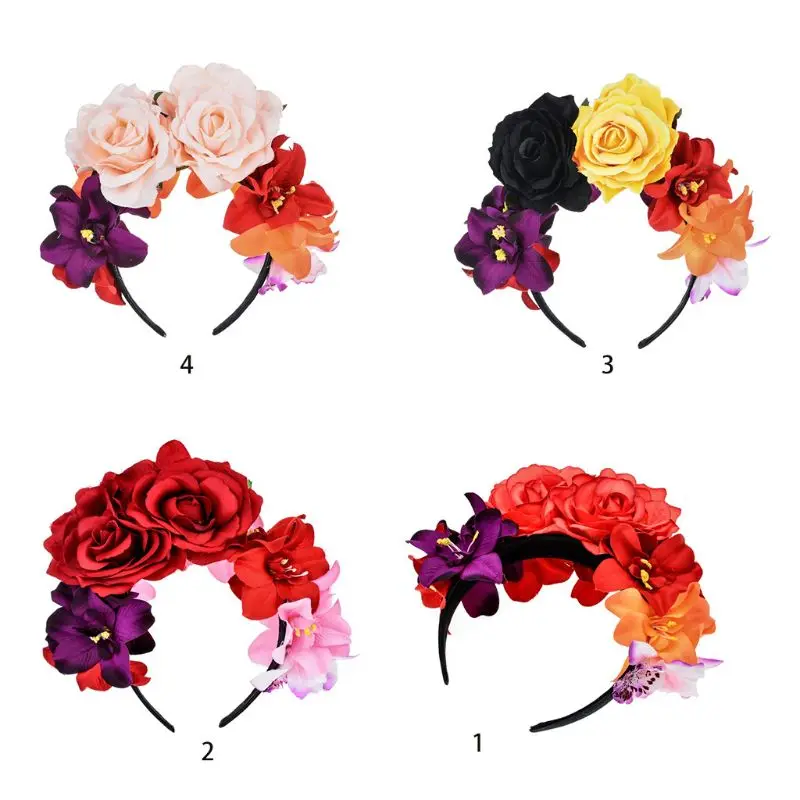 Top Trends: Womens Mexican Simulated Rose Flower Crown Headband Day Of The Dead Halloween Headpiece Colorful Fake Stamen Party Hair Hoop Shoppable Styles