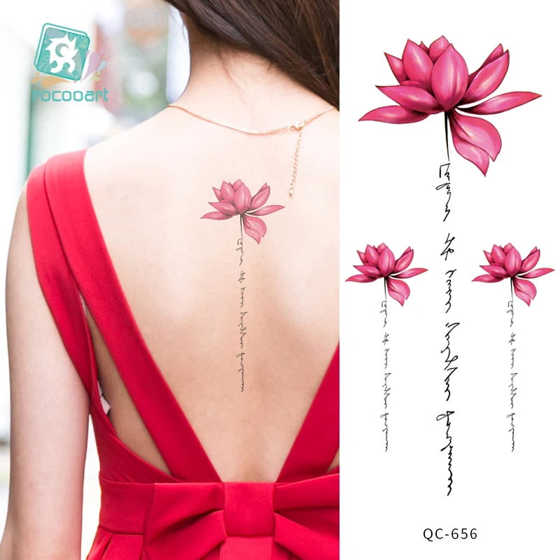 Top Trends: Rocooart 1pcs Hot Red Lotus Flower Water Transfer Tattoo Stickers Back Waist Women Art Temporary Tattoo Girl Sexy Flash Tatoos Shoppable Styles