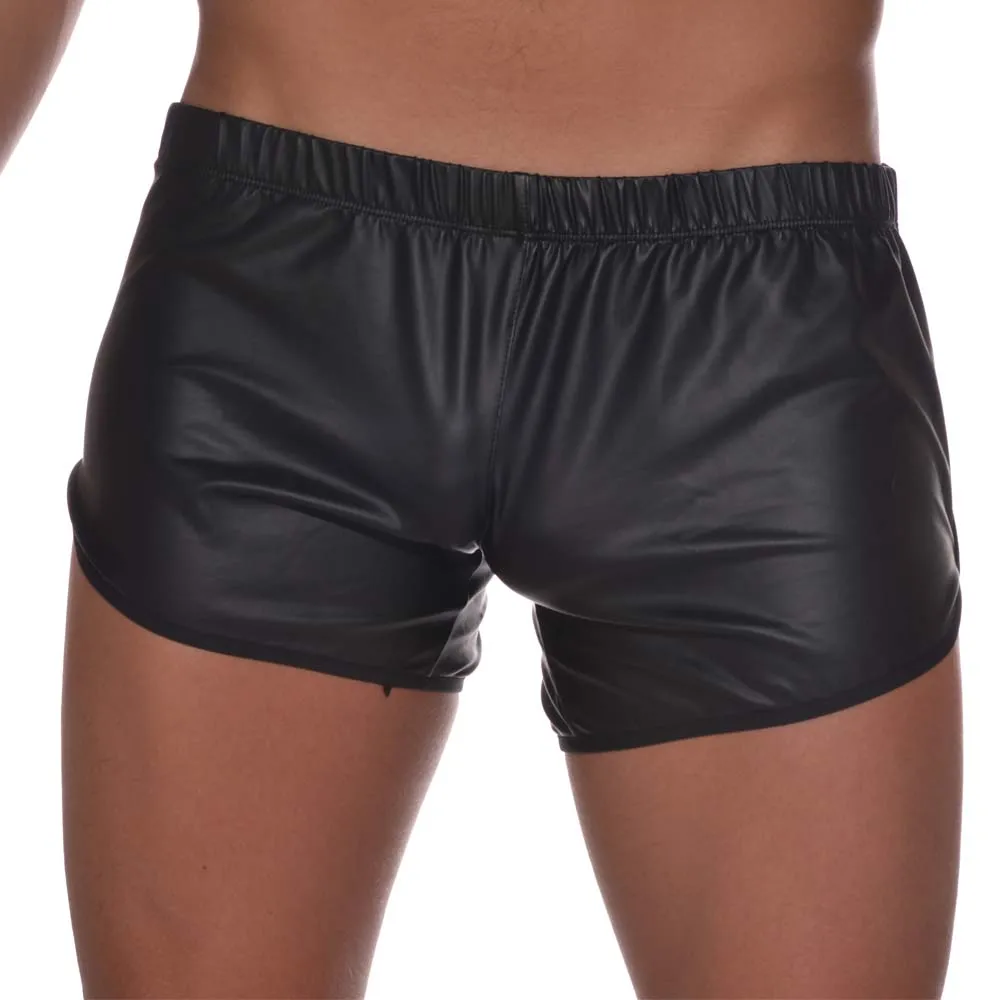 Top Trends: Faux Leather Men Shorts Black Sexy Tight Trousers With Back Pocket Casual Male Fashion Clothes Fitness Gyms Sport Thin Pants Shoppable Styles