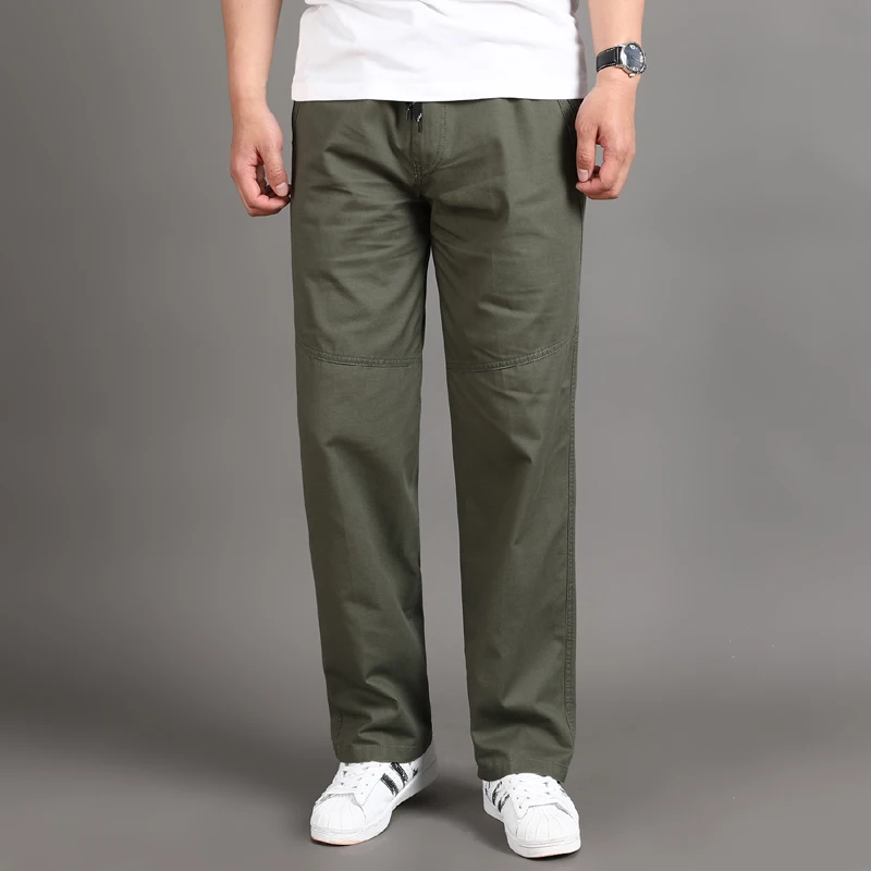 Top Trends: Men Casual Cargo Pants Four Seasons 95% Cotton Men Trousers Multi Pockets Loose Straight Jogging Pants Middle Aged Men M-6XL Shoppable Styles