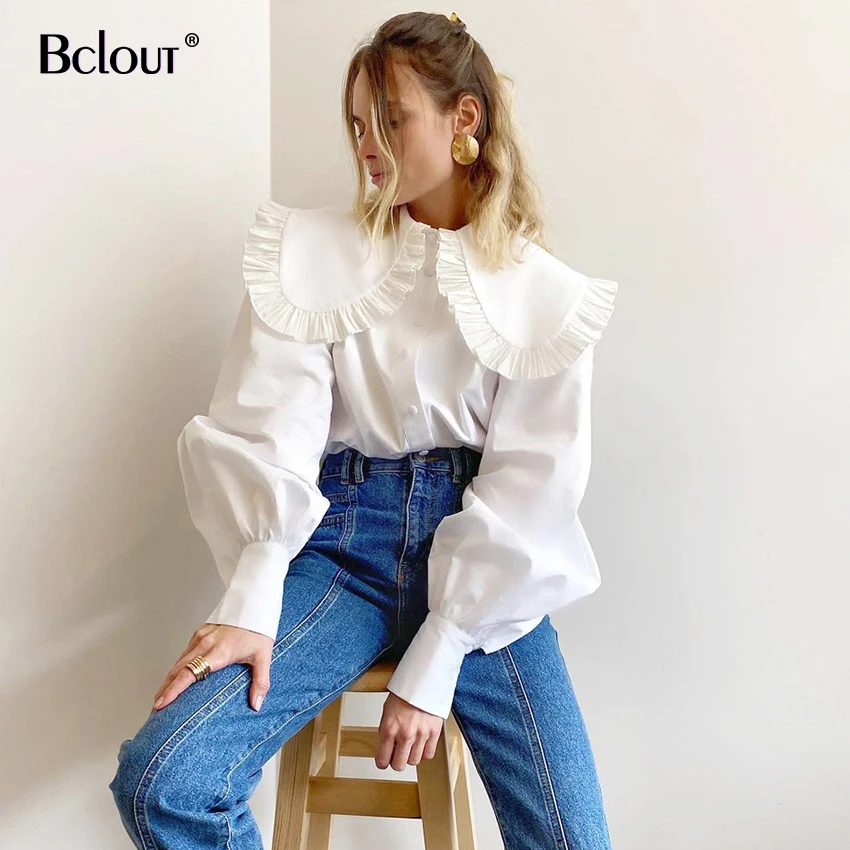 Top Trends: Bclout Office White Peter Pan Collar Women Blouse 2021 Vintage Ruffles Shirt Basic Casual Tunic Top Women Black Elegant Lady Shoppable Styles