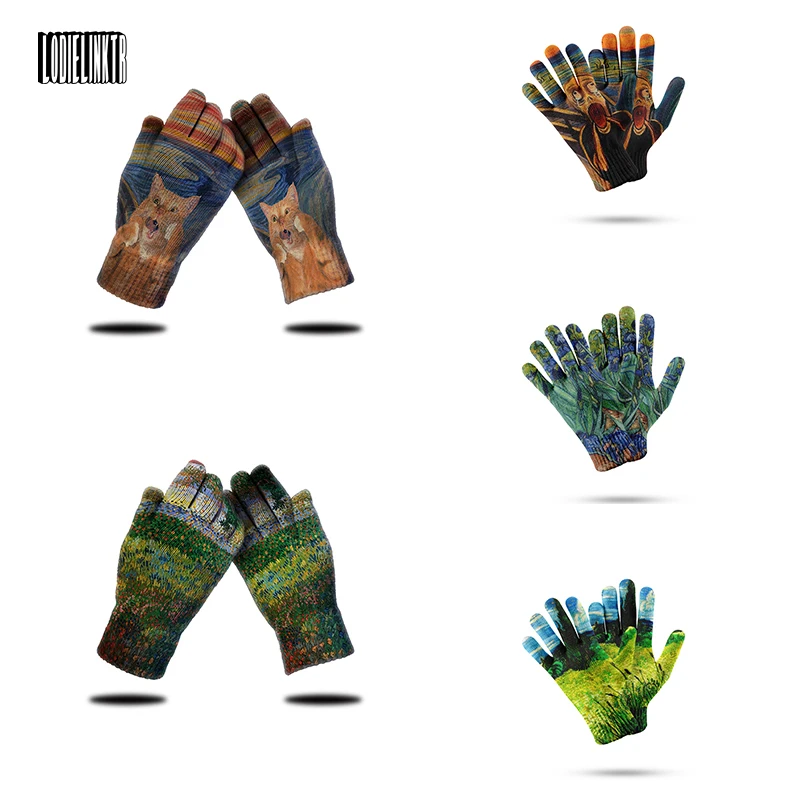 Top Trends: Oil Painting Printed Spring Men&#039;s Mittens Famous Irises Retro Funny Working Garden Gloves Touch Screen Unisex Knitted Gloves Shoppable Styles