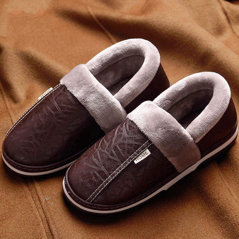 Top Trends: Men Shoes House Slippers Leather Fashion Memory Foam Winter Slippers Man Size 10.5-15 Soft Non-slip Male Slippers For Home Shoppable Styles