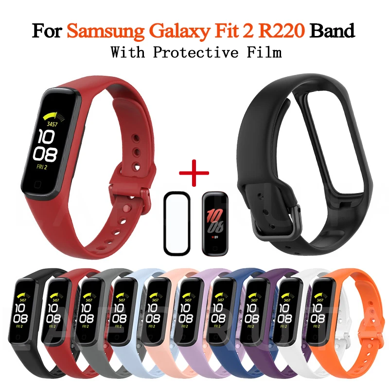 Top Trends: Silicone Strap For Samsung Galaxy Fit 2 R220 Band With Protective Film For Galaxy Fit 2 R220 Bracelet Correa Replacement Bands Shoppable Styles