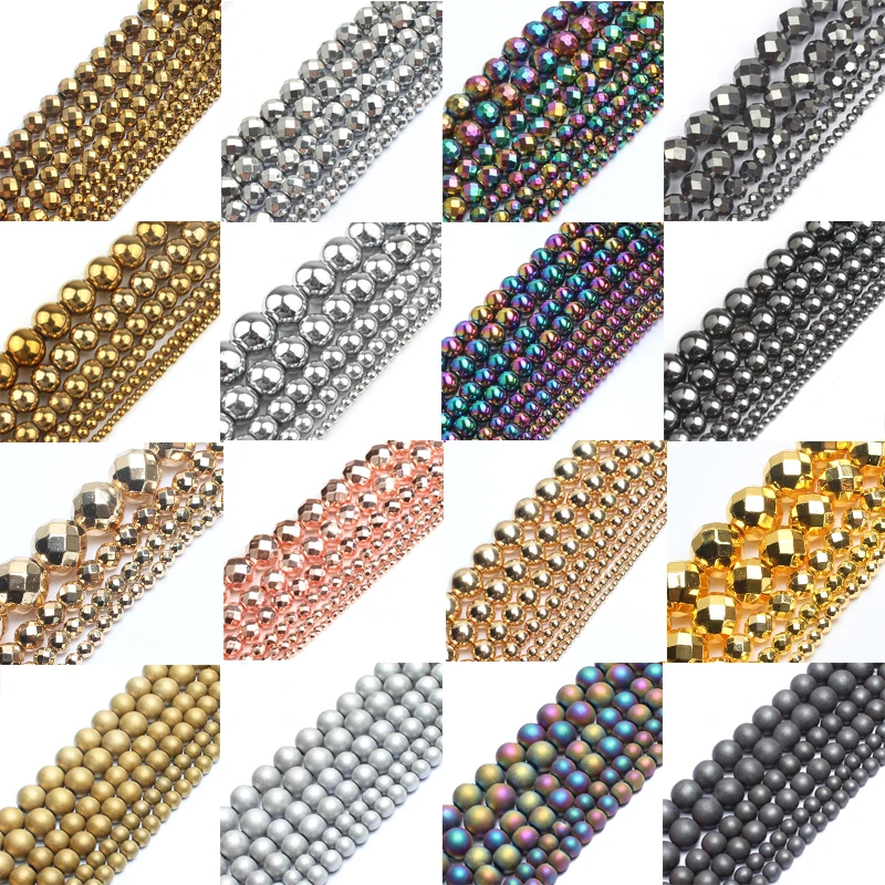 Top Trends: 30 Style Natural Stone Bead Gold Rainbow Rose Gold Silver Color Hematite Round Beads For Jewellery Making Bracelet Necklace 15'' Shoppable Styles