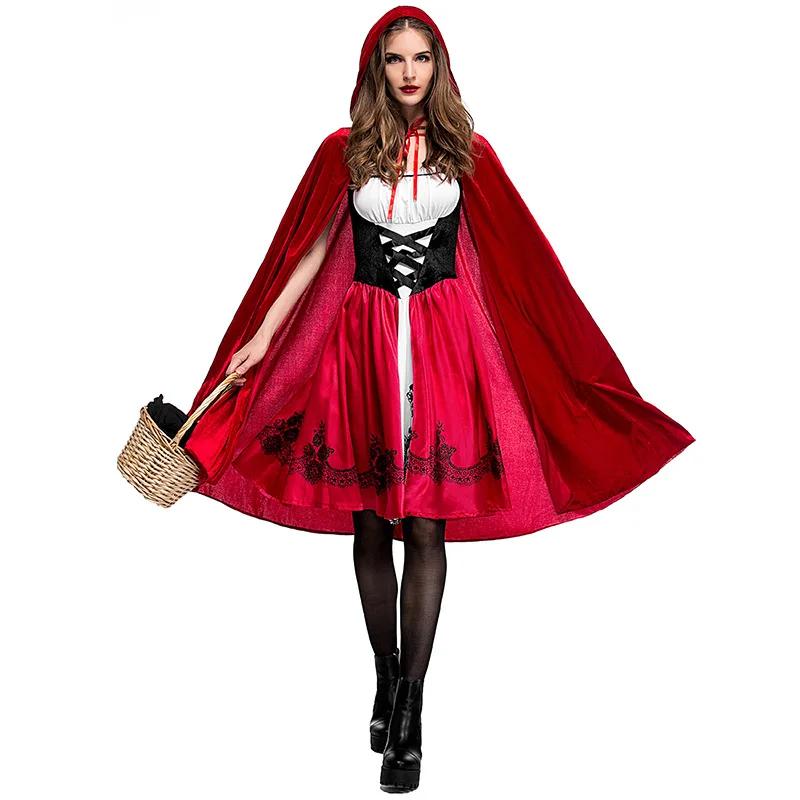 Top Trends: COS Little Red Riding Hood Cosplay Costumes Carnival Masquerade Halloween Woman Red Dress Cloak Black Mesh Shoppable Styles