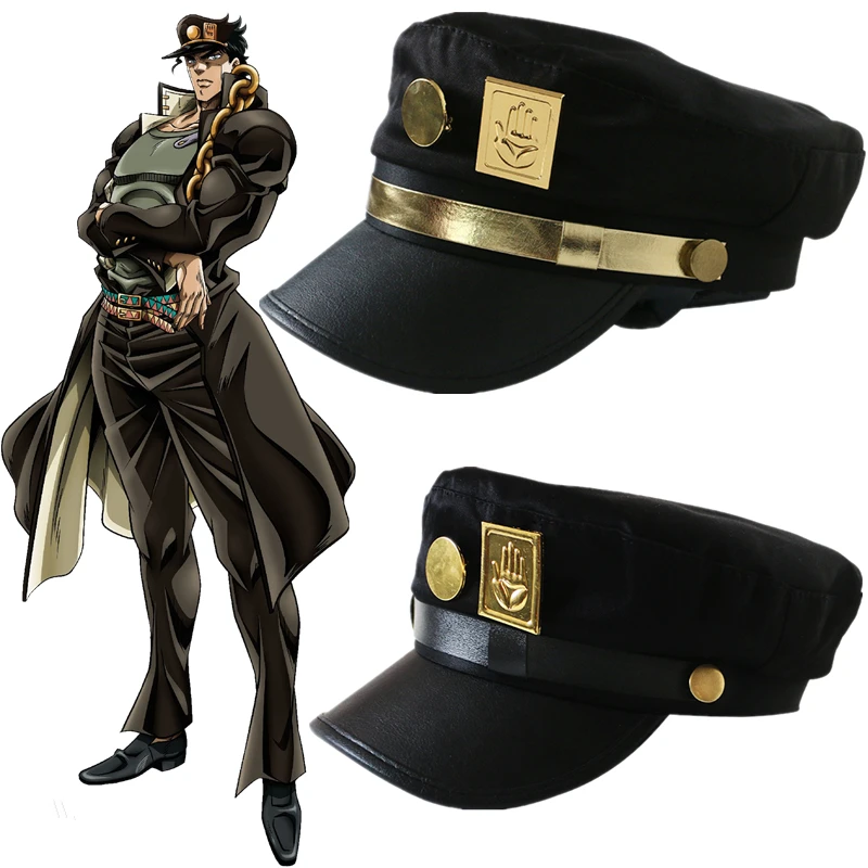 Top Trends: Anime JoJo's Bizarre Adventure Hat Adult Unisex Cosplay Kujo Jotaro Cap Badge Brooch Pin Prop Shoppable Styles