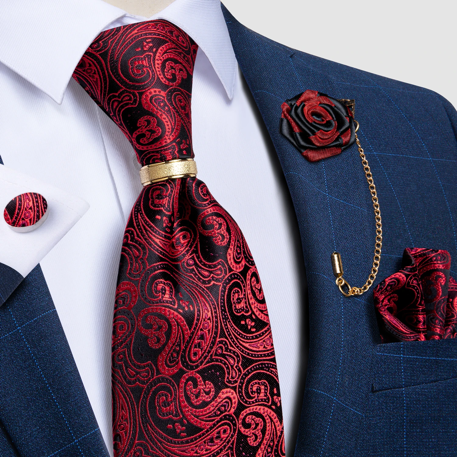 Top Trends: Luxry Tie Red Paisley Black Men's Ties Wedding Accessories Neck Tie Handkerchief Cufflinks Lapel Pin Gift For Men DiBanGu Shoppable Styles