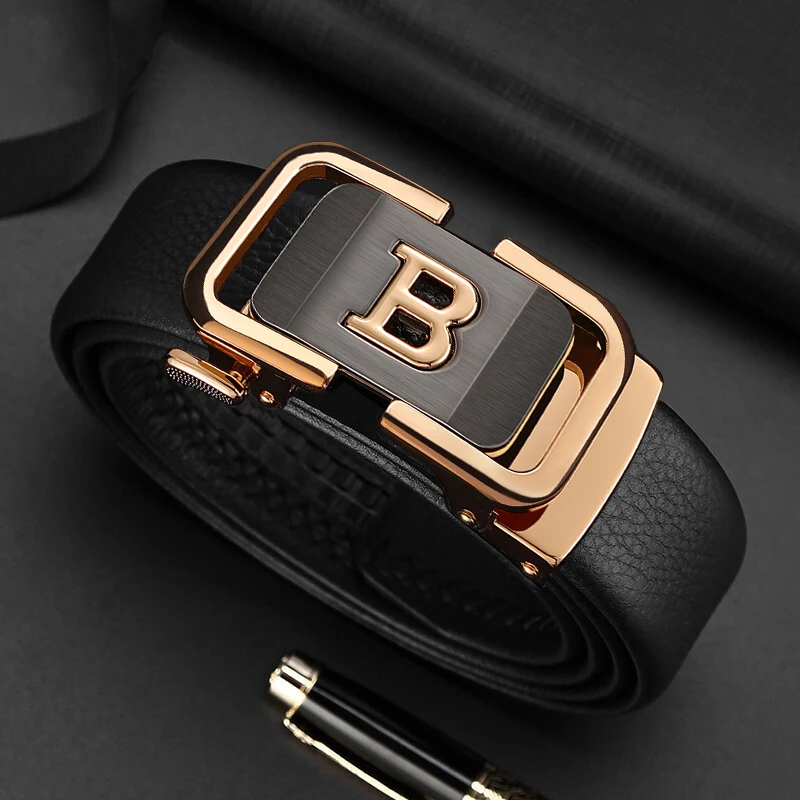 Top Trends: Fashion Black B Letter Belt Men&#039;s Automatic Buckle 3.5cm Wide Leather Casual Belt High Quality Croskin Ceinture Homme Shoppable Styles