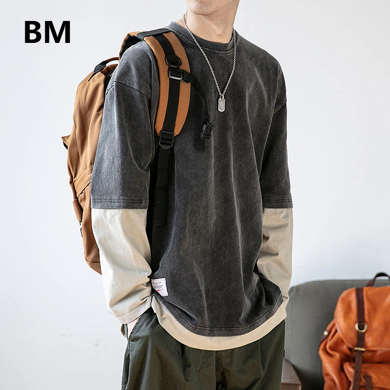 Top Trends: Japanese Streetwear Fake Two Sweatshirts Fashion Round Neck Loose Pullover Men Clothing Harajuku Top Hip Hop Casual Clothes Shoppable Styles