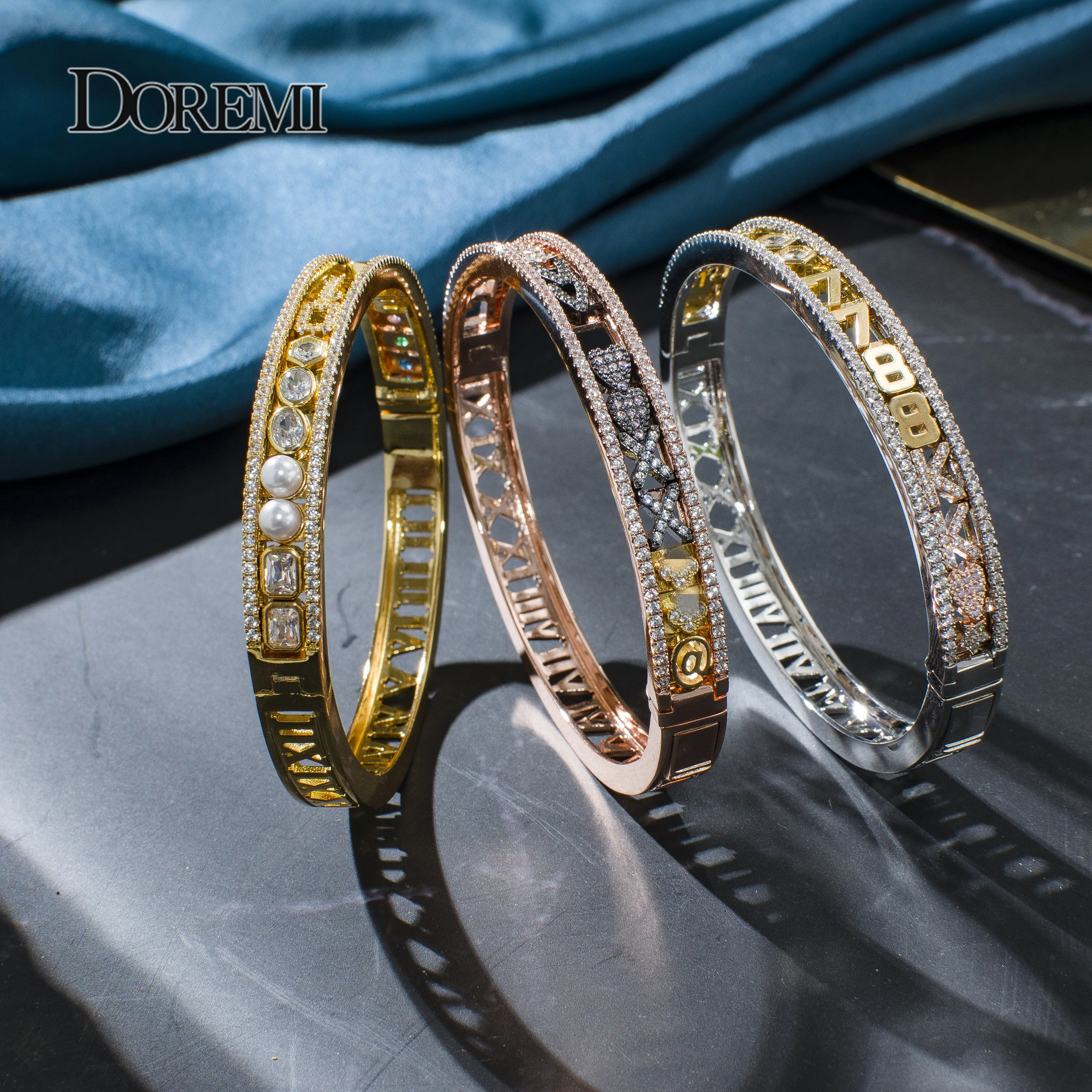 Top Trends: DOREMI Iced Out Slide Bangle With Letters Custom Bangles Detachable Charms Personalized Bangles Women Custom Name Bracelets Gift Shoppable Styles