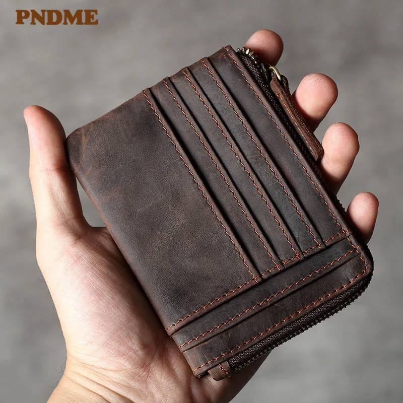 Top Trends: PNDME Retro Crazy Horse Cowhide Men Multi-card Small Coin Purse Simple Natural Genuine Leather Women ID Driver&#039;s License Wallet Shoppable Styles