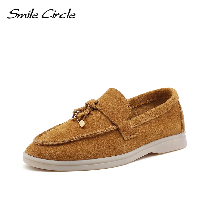 Top Trends: Smile Circle / cow-suede Loafers Women Slip-On Flats Shoes Genuine Leather Ballets Flats Shoes For Women Moccasins Big Size 36-42 Shoppable Styles