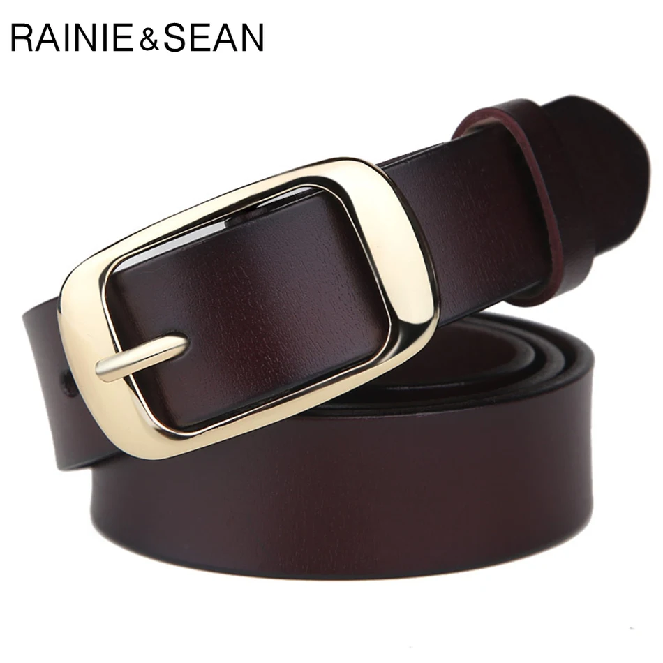 Top Trends: RAINIE SEAN Retro Belts Women Genuine Leather Pin Buckle Belt Female Coffee Vintage Designer Brand Real Cowhide Leather Belt Shoppable Styles