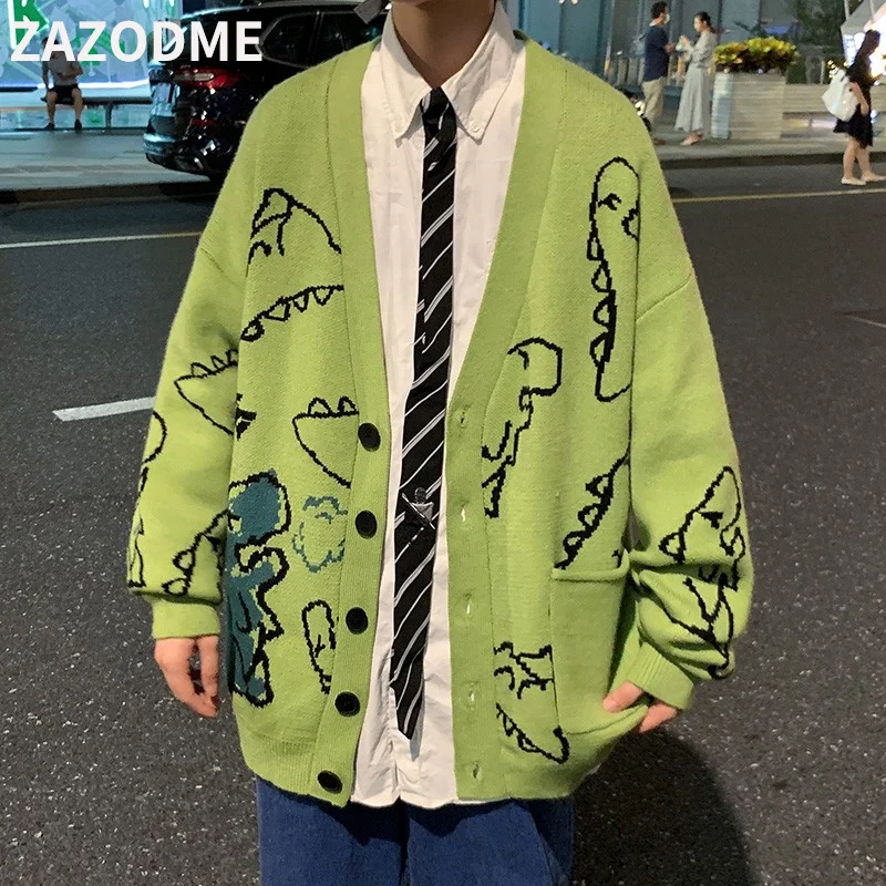 Top Trends: ZAZOMDE New Oversized Cardigan Knitted Sweater Streetwear Loose Male Top Coat 2022 Hip Hop Sweater Cartoon Pattern Pullovers Men Shoppable Styles