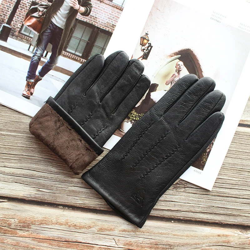 Top Trends: New Men Black Genuine Leather Gloves Fashion Hand-sewn Deerskin Outdoor Cycling Driving Boutique Brief Paragraph Manicure Shoppable Styles - Image 5