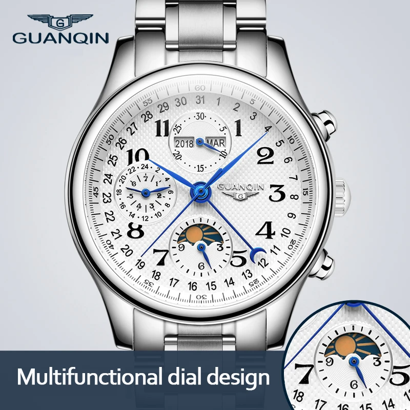 Top Trends: GUANQIN Automatic Watch Men Sapphire Multifunction Lunar Phase Men Watch Waterproof Perpetual Calendar Men Mechanical Watches Shoppable Styles