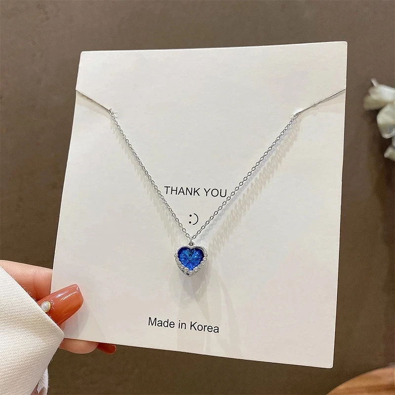 Top Trends: 925 Sterling Silver Cute Blue Heart Crystal Pendant Necklace For Women Girls Anniversary Gift Fashion Jewelry Wholesale Shoppable Styles