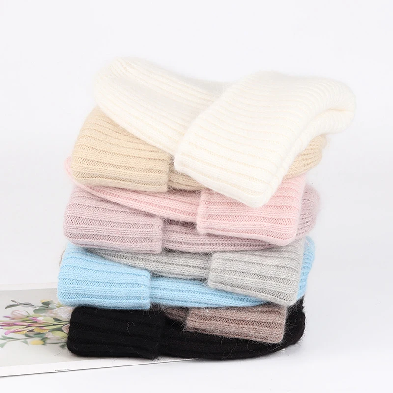 Top Trends: VISROVER 8 Colorways Rabbit Fur Stripe Woman Winter Hat Solid Color Autumn Beanies Best Matched Warm Soft Bonnet Skullies Gift Shoppable Styles