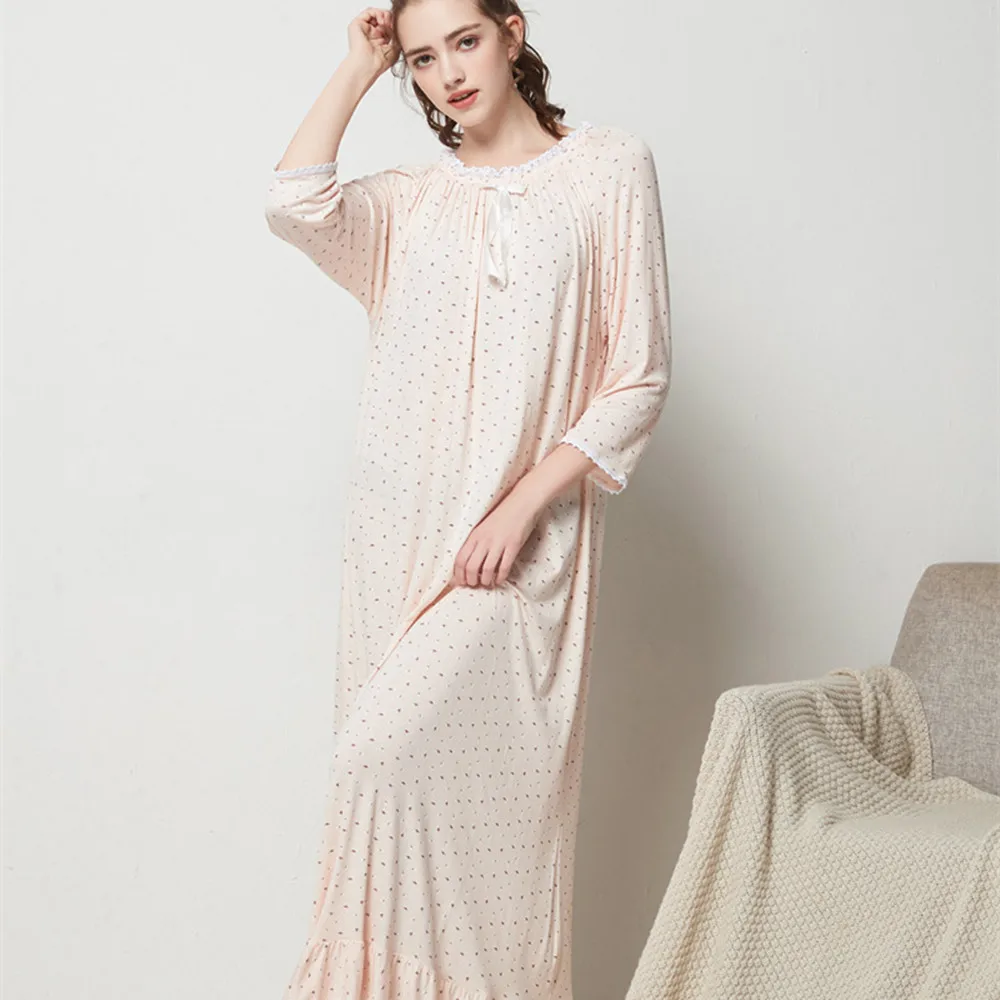 Top Trends: Fdfklak Spring Autumn Modal Nightgown Women Print Sleep Dress M-XXL Plus Size Loose Homewear Long Sleeve O-Neck Nightdress Shoppable Styles