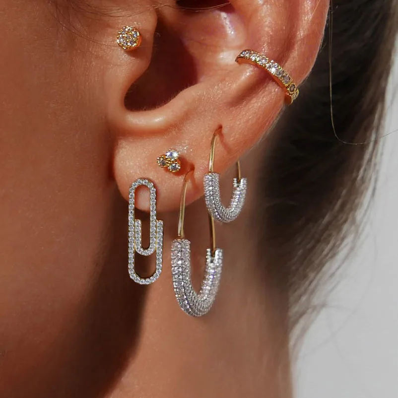 Top Trends: New Zircon Safe Pin Hoop Earrings For Women Fashion Hip Hop Metal Hanging Earrings Wholesale Jewelry Accessories Gifts Shoppable Styles