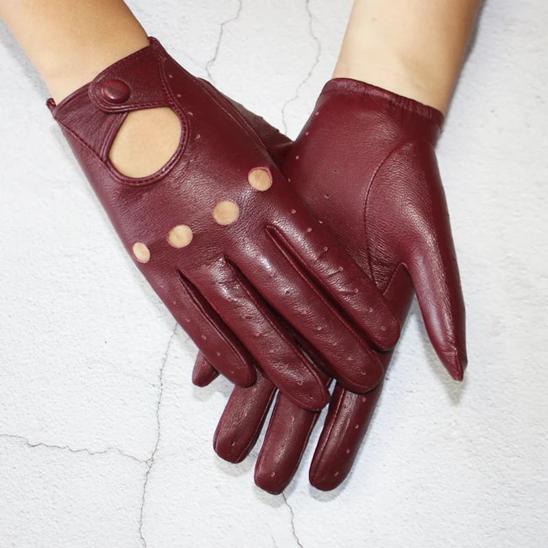 Top Trends: Women Fashion New Hollow Breathable High-Quality Goatskin Genuine Leather Outdoor Cycling Colorful Gloves Spring And Autumn Shoppable Styles - Image 2