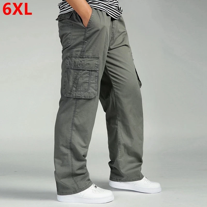 Top Trends: Men's Pants Large Size Big 4xl 5xl 6xl Plus Summer Men Elastic Waist Multi Pocket Long Baggy Straight Cargo Jogger Trousers Male Shoppable Styles