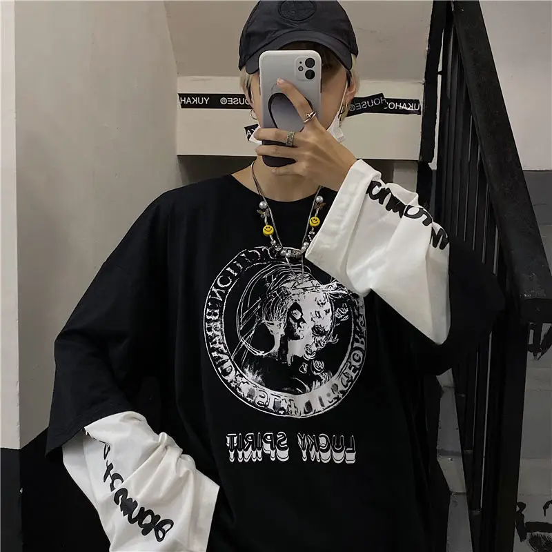 Top Trends: Oversized T-Shirt Summer S-5XL Unisex Black White Long Sleeve Streetwear Harajuku Goth Punk Tops Dark Y2K Loose Woman T-Shirt Shoppable Styles