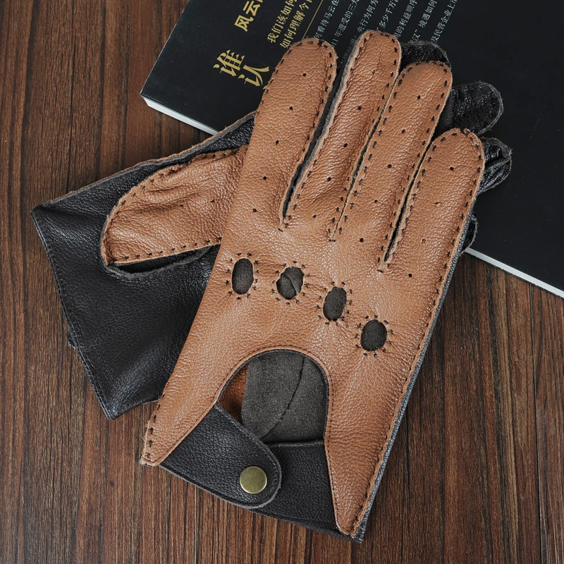 Top Trends: Latest Goatskin Locomotive Gloves Male Driver Style Classic Light Brown Dark Brown Motorcycle Bicycle Man's Gloves TB15-1 Shoppable Styles - Image 4