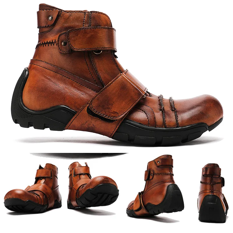 Top Trends: 2021 New Men&#039;s Cowhide Genuine Leather Motorcycle Boots Steams Men Shoes Ankle Boots Cowboy Warm Casual Men Punk Boots Handmade Shoppable Styles