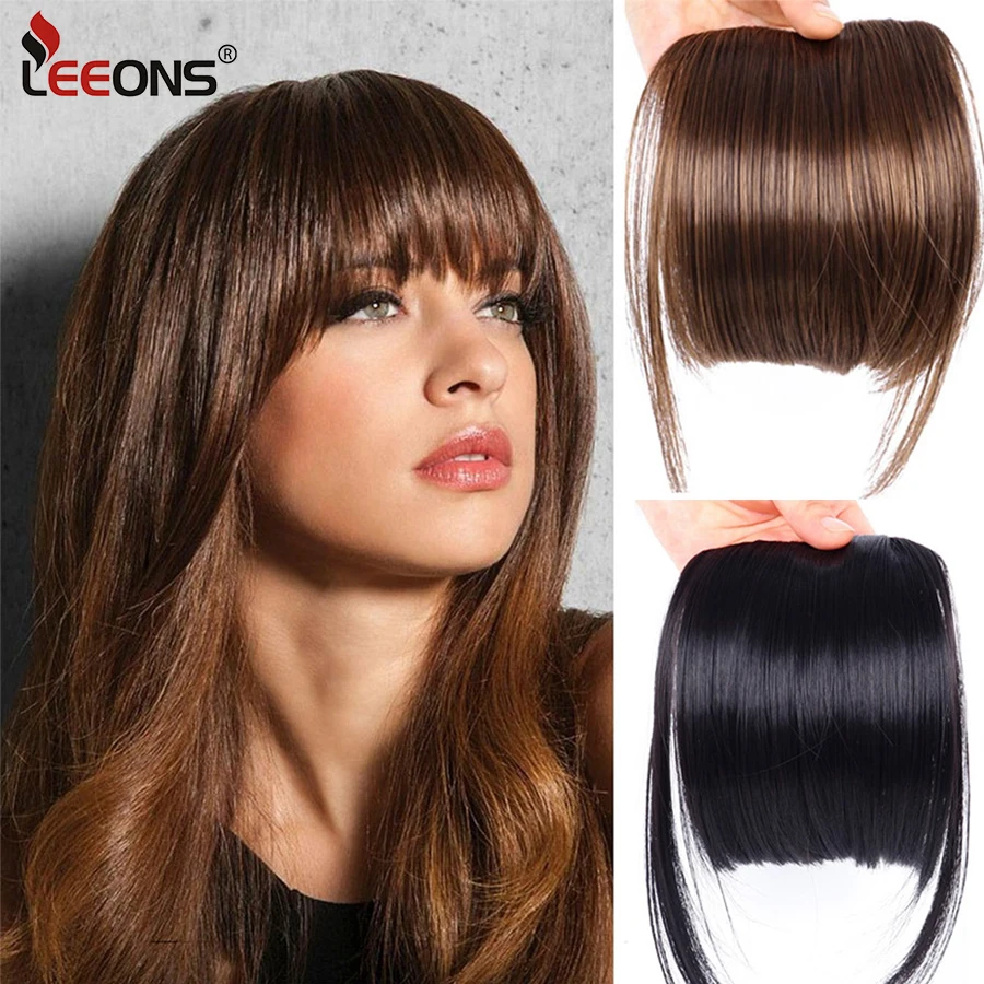 Top Trends: Natural Straight Synthetic Blunt Bangs High Temperature Fiber Brown Women Clip-In Full Bangs With Fringe Of Hair 6 Inch Leeons Shoppable Styles