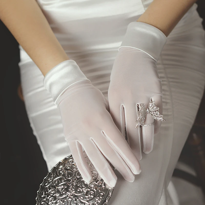 Top Trends: Simple Women Short Wedding Bridal Gloves Smooth Satin Tulle White Brides Bridesmaid Finger Gloves WG019 Shoppable Styles