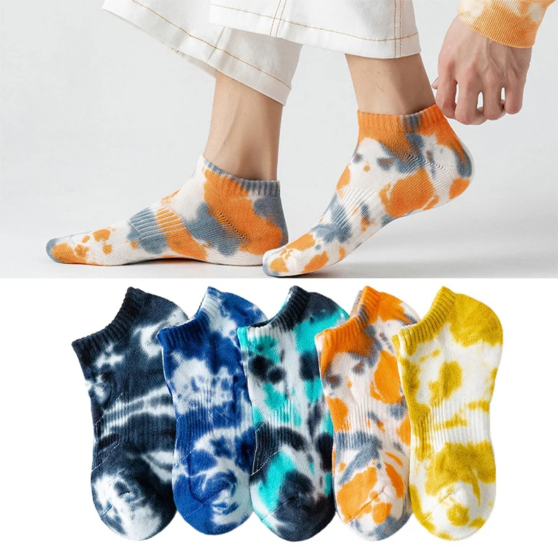 Top Trends: Tie-dyed Boat Socks Shallow Mouth Socks Women Pure Cotton Terry Sweat-absorbent Low-cut Short Tube Socks Street Tide Color Socks Shoppable Styles