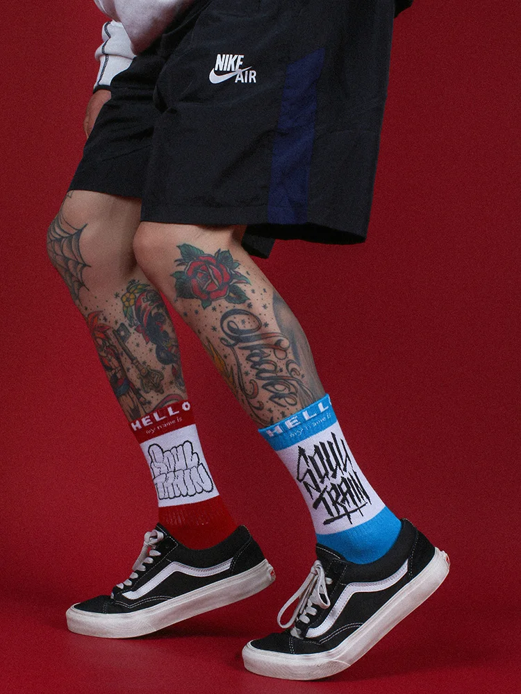 Top Trends: Unique Popular Hiphop Street Graffiti Blue Man Socks Letter Individuality Red Women Mid-calf Sock Shoppable Styles