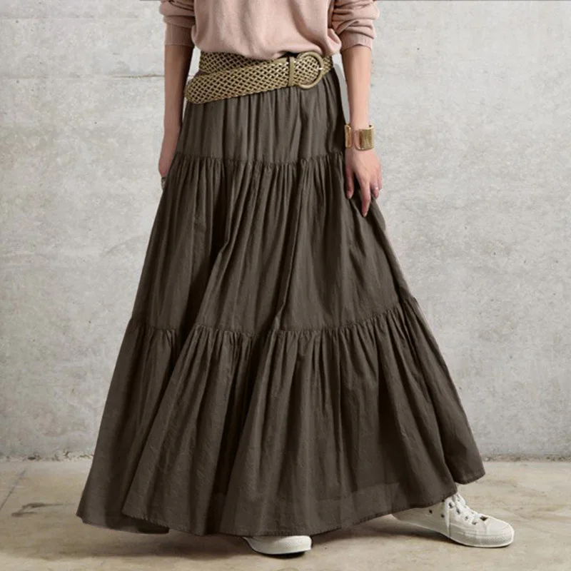 Top Trends: Autumn Winter Long Skirts Vintage Women&#039;s Ruffles Skirt Spring Solid Casual Loose Elastic Waist Skirts Oversize Female Bottoms Shoppable Styles