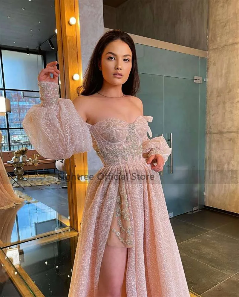 Top Trends: Eightree Pink Wedding Dresses 2021 Puff Long Sleeve Bride Dress Split Side A Line Sexy Beach Wedding Gowns Robe De Mariee Shoppable Styles - Image 4