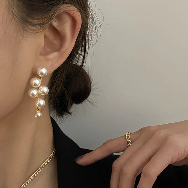 Top Trends: 2021 New Fashion Korean Oversized White Pearl Drop Earrings For Women Bohemian Golden Round Zircon Wedding Earrings Jewelry Gift Shoppable Styles