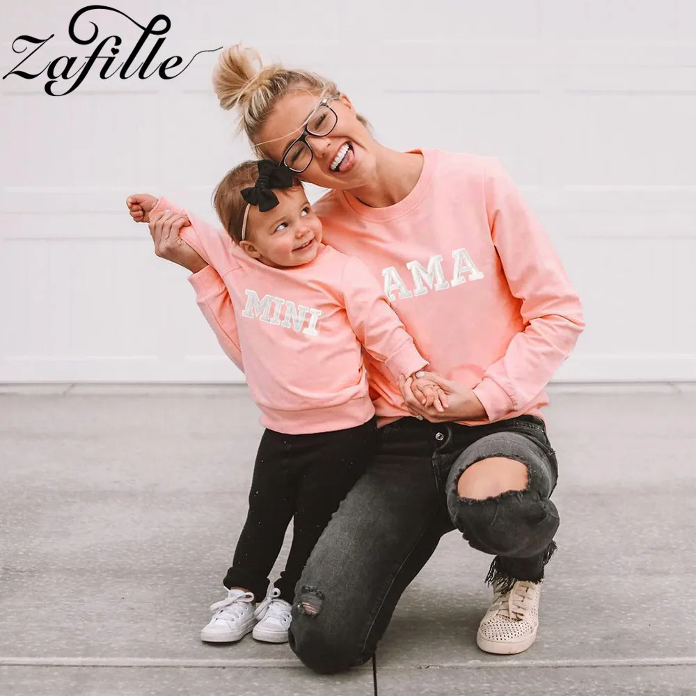 Top Trends: ZAFILLE Mother Kids Family Matching Clothing Autumn Letter Pink Mom And Daughter Matching Clothes Casual Mom And Son Hoodies Shoppable Styles