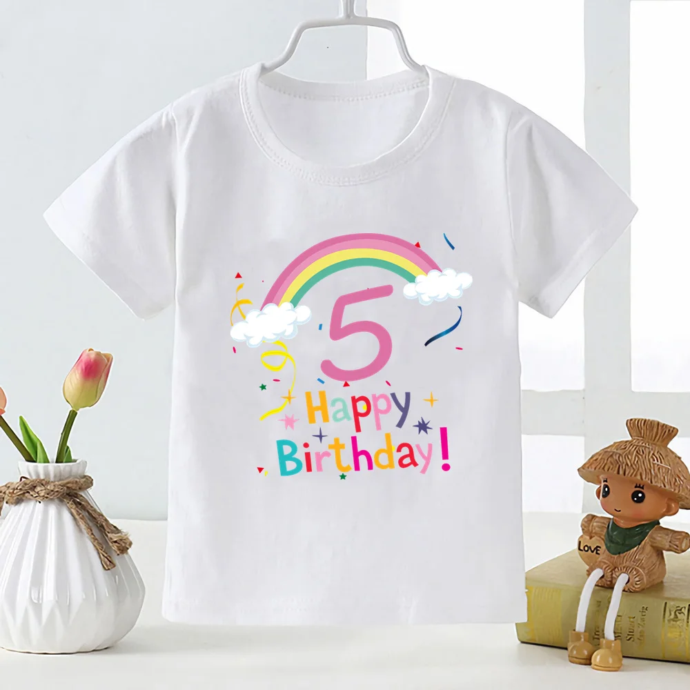 Top Trends: Kids Rainbow Number 1-9 Print T Shirt Boys Girls Happy Birthday Gift Casual Cute Clothes Baby Cartoon New T-shirt, YKP027 Shoppable Styles