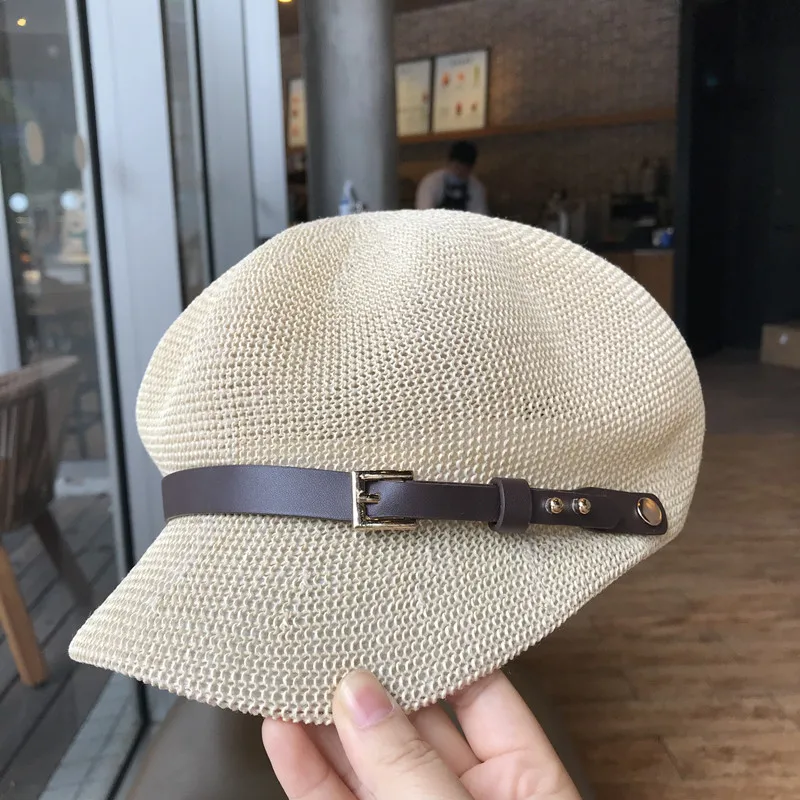 Top Trends: 2021 Octagonal Cap Straw Women Summer Thin Newsboy Cap Painter Adjustable Rope Knitted Beret Mesh Breathable Beach Straw Hat Shoppable Styles - Image 4