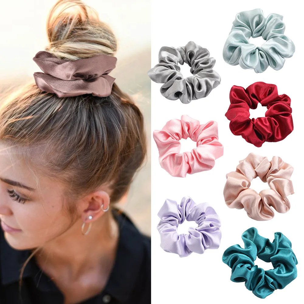 Top Trends: 4PCS / Lot Satin Silk Scrunchies Women Elastic Rubber Hair Bands Girls Solid Ponytail Holder Hair Ties Rope Hair Accessories Set Shoppable Styles